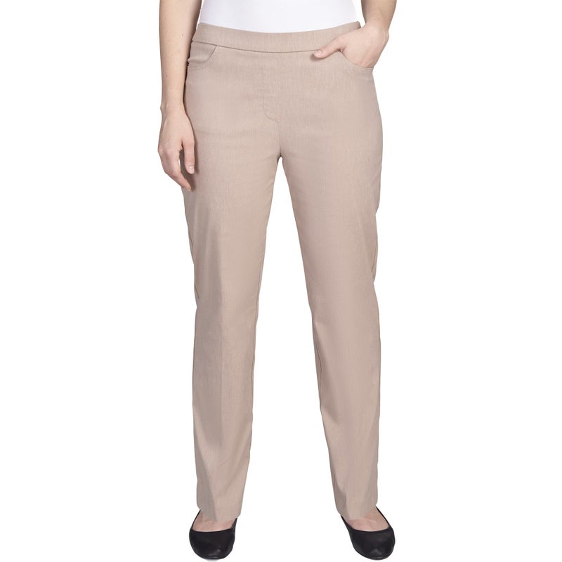 Alfred Dunner Womens Petite Classic Allure Fit Proportioned Pant with Elastic Comfort Waistband Tan Size 8P - Image 1